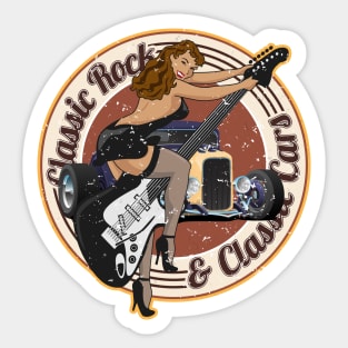 Vintage Classic Rock and Classic Cars Rockabilly Illustration Sticker